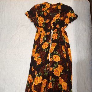 Yellow Floral Bohemian button Up Maxi Dress Short Sleeve